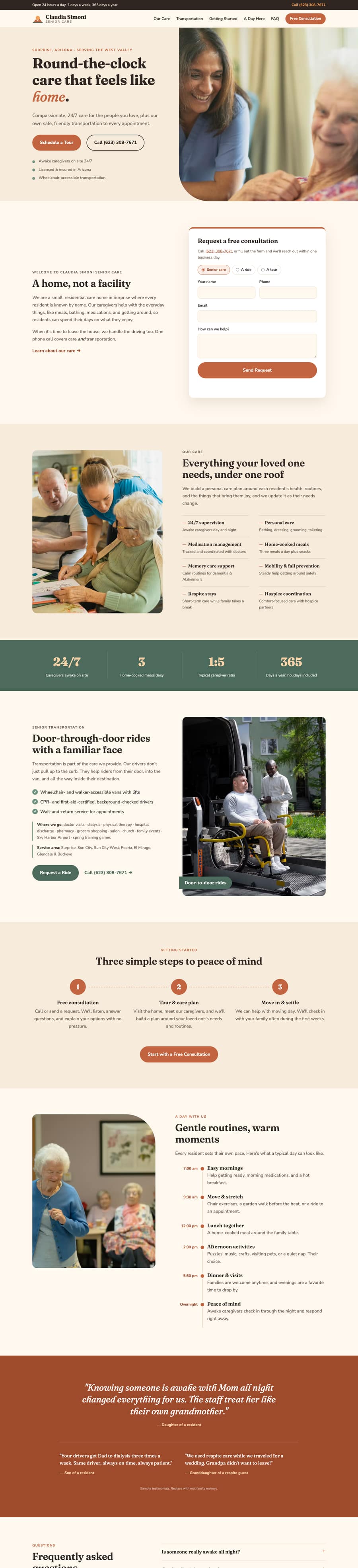 Claudia Simoni Senior Care website home page