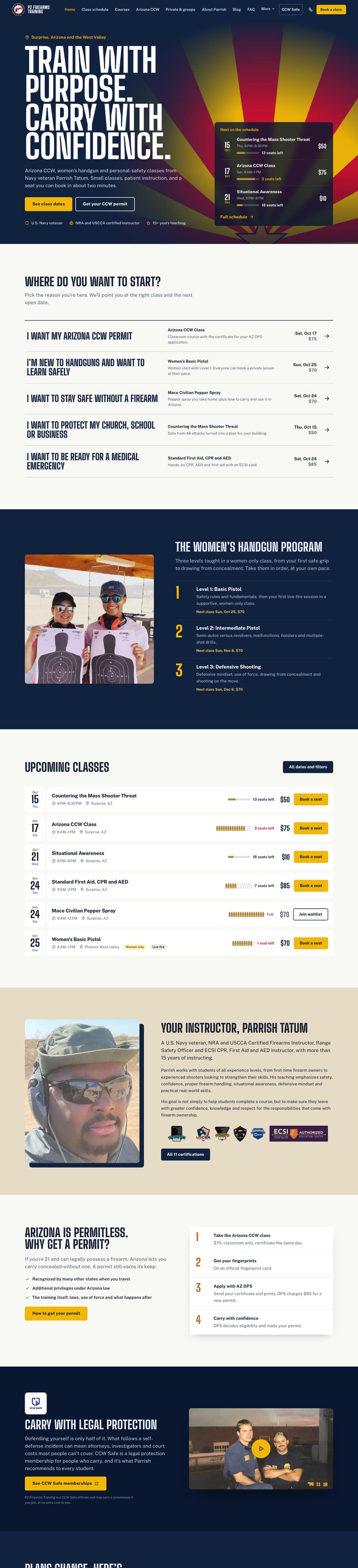 P2 Firearms Training website home page