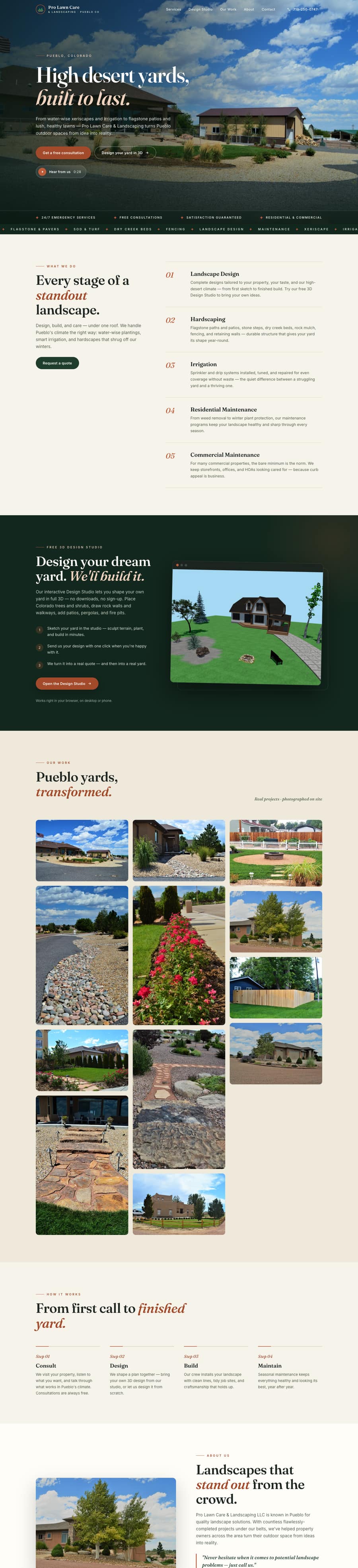Pro Lawn Care & Landscaping website home page