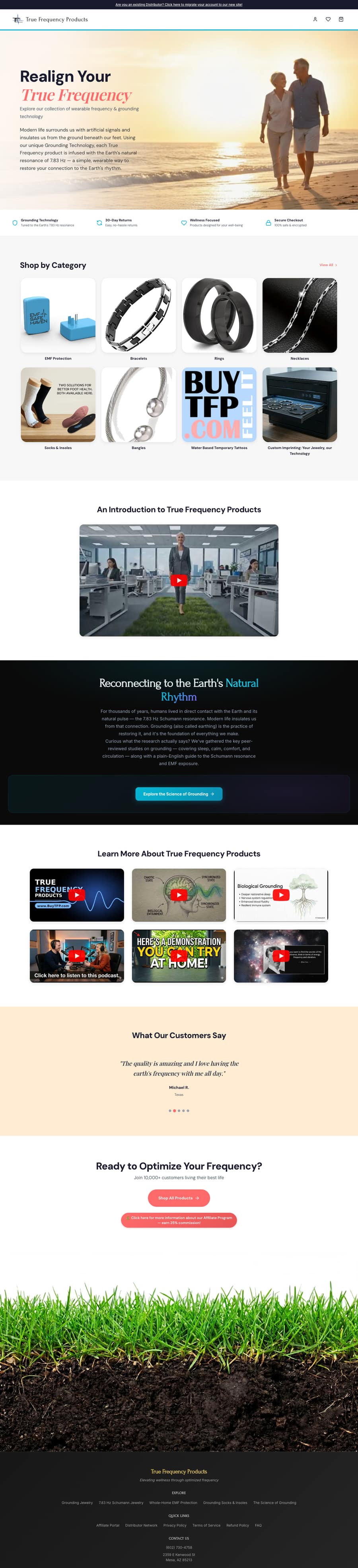 True Frequency Products website home page